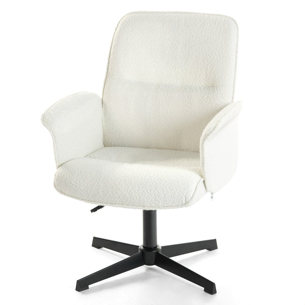 Off White and Black Boucle Adjustable Height Swivel Executive Office Chair on a white background