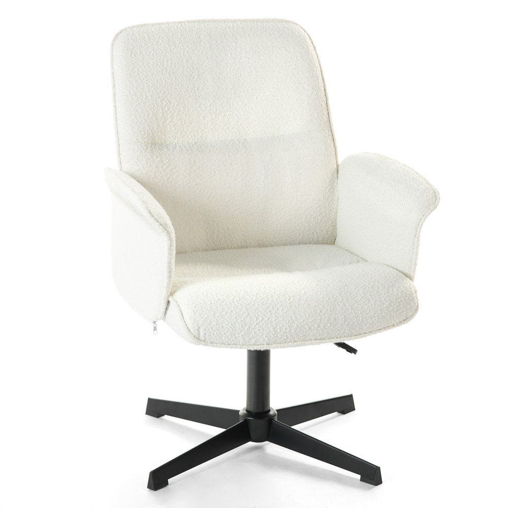 Off White and Black Boucle Adjustable Height Swivel Executive Office Chair on a white background