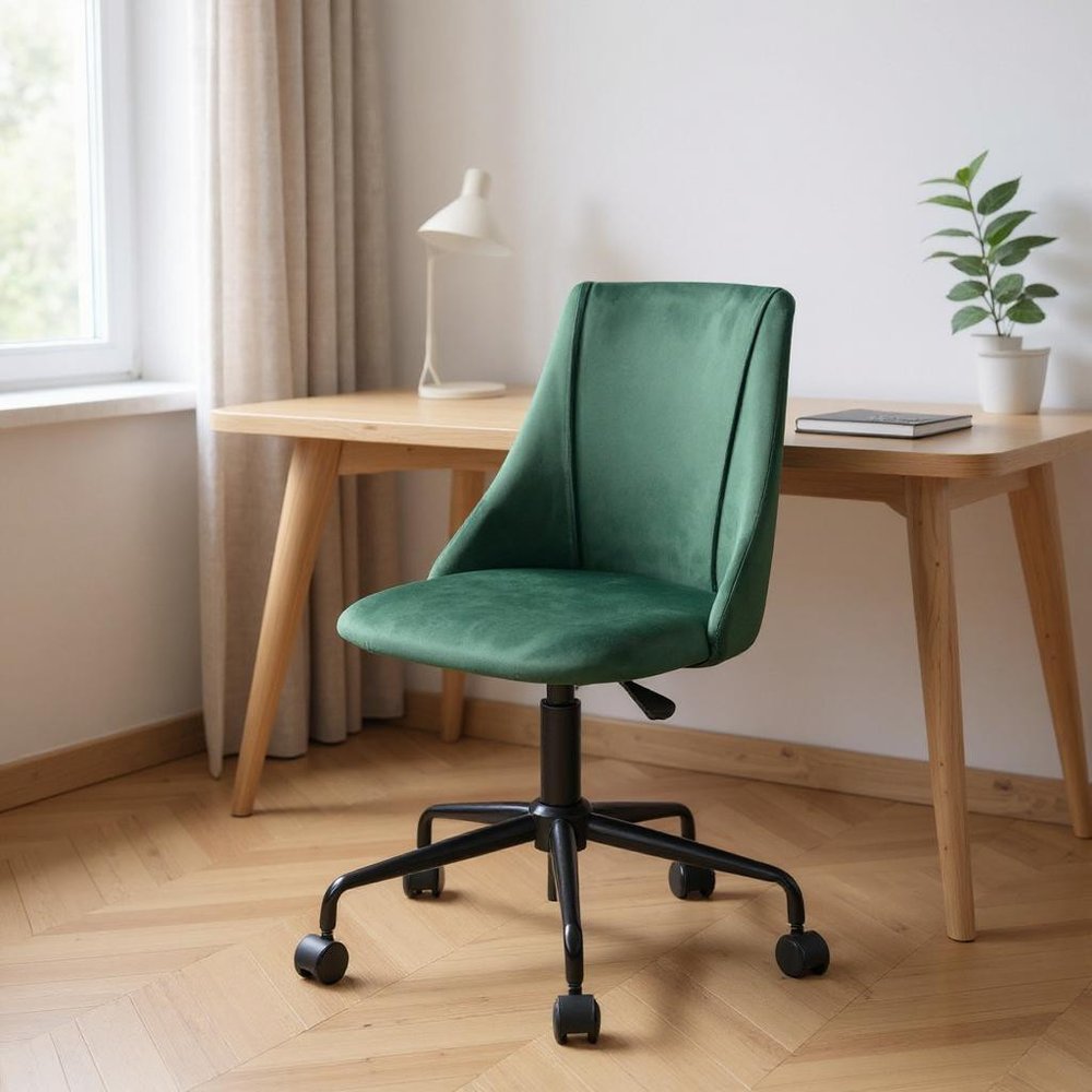 Green and Black Adjustable Height Swivel Rolling Office Chair - 37.20" H x 23.20" W x 16.70" D in a home interior