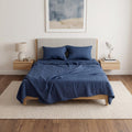 Set of Two Navy Blue Linen Standard Pillowcases
