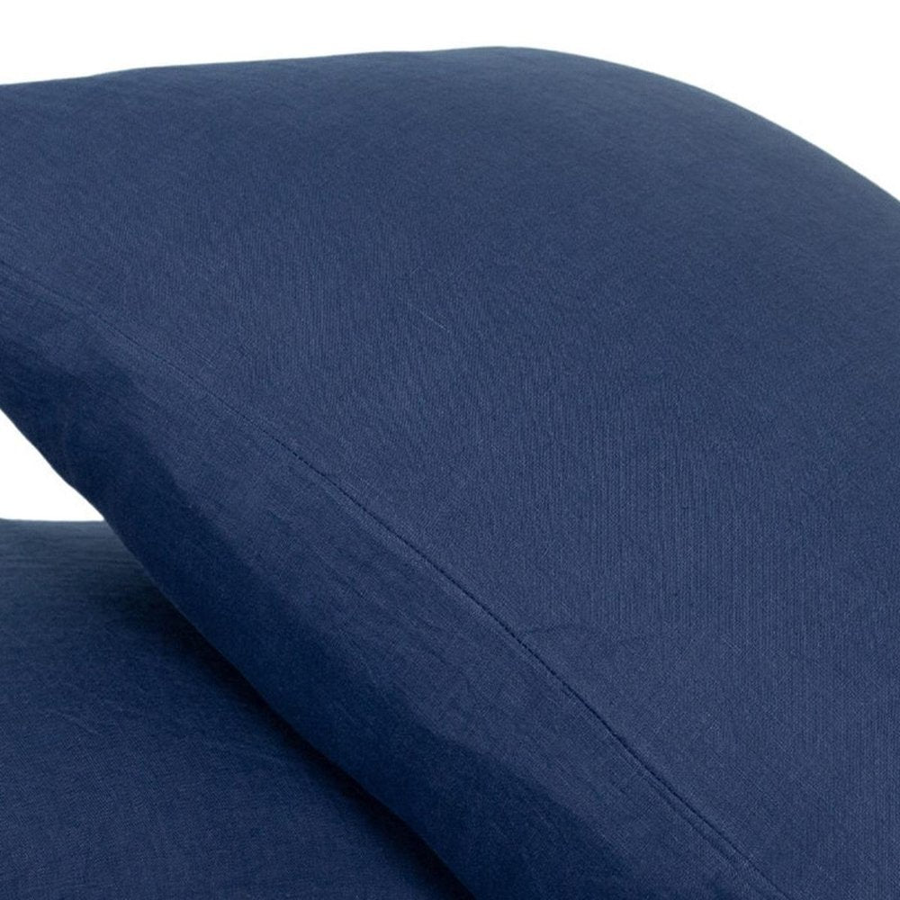Set of Two Navy Blue Linen Standard Pillowcases close-up detail