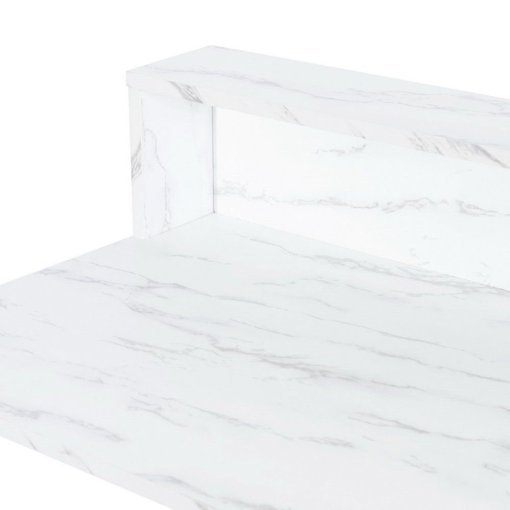 41" White And Gold Faux Marble and Steel Vanity Table with Mirror. Vanity table isolated on a plain white background, in a white metal finish.