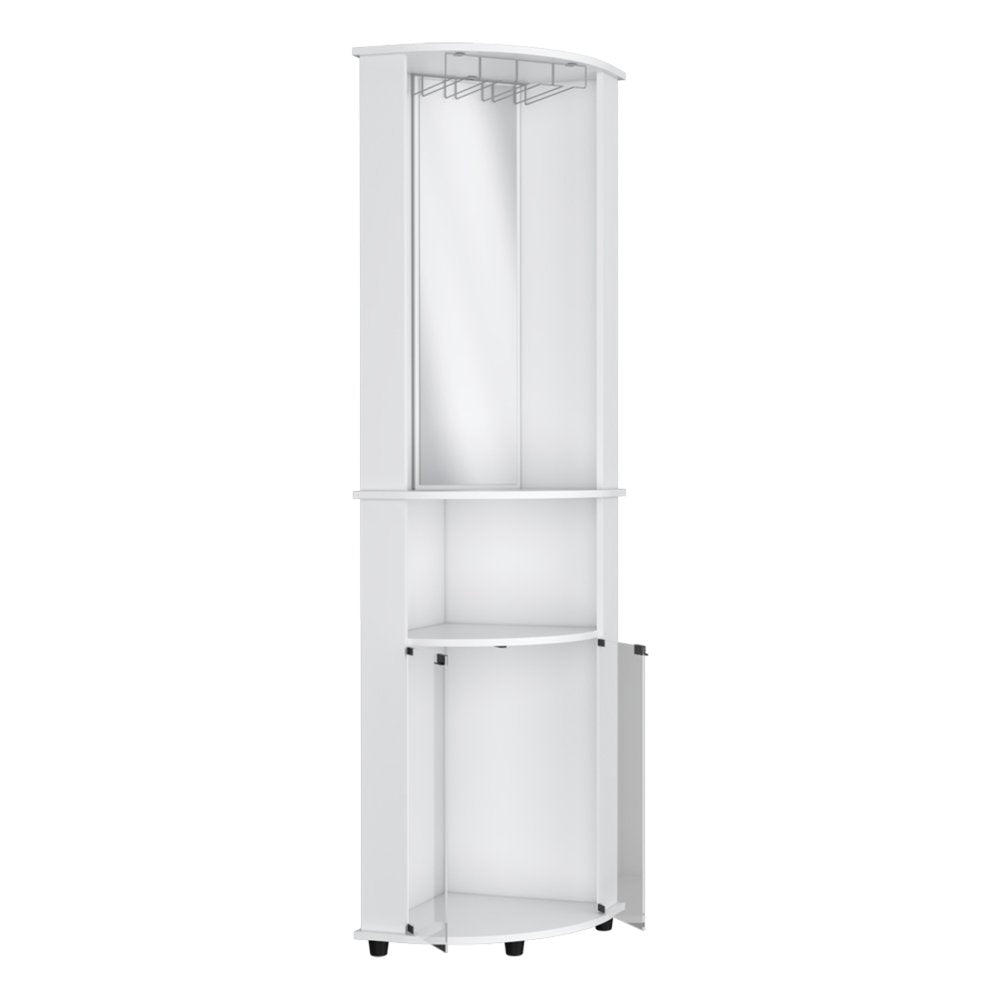 75" White Wood Corner Bar Cabinet With Three Shelves on a white background