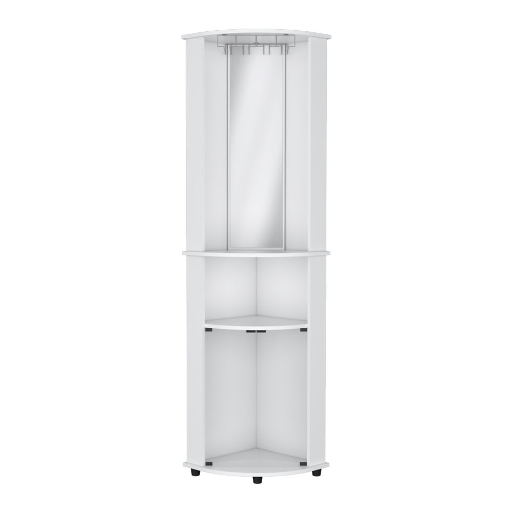 75" White Wood Corner Bar Cabinet With Three Shelves on a white background
