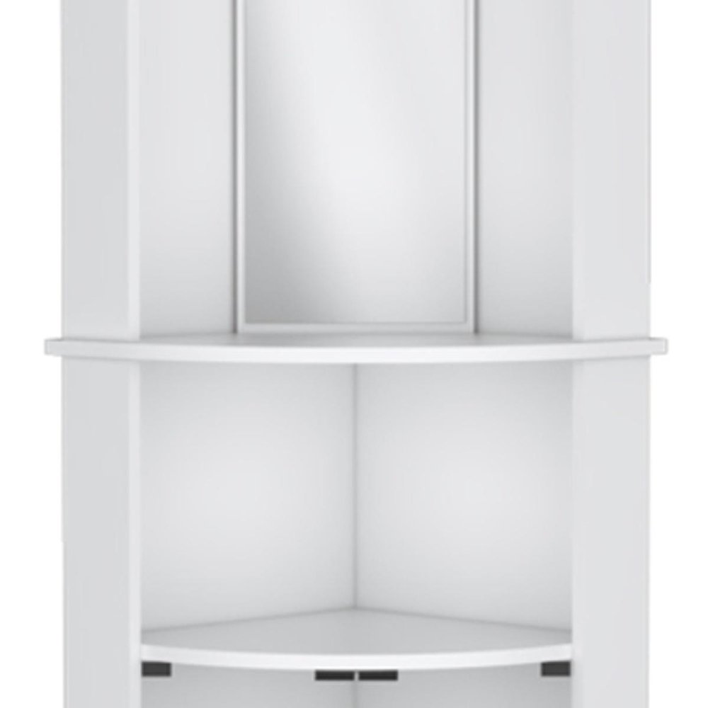 75" White Wood Corner Bar Cabinet With Three Shelves on a white background