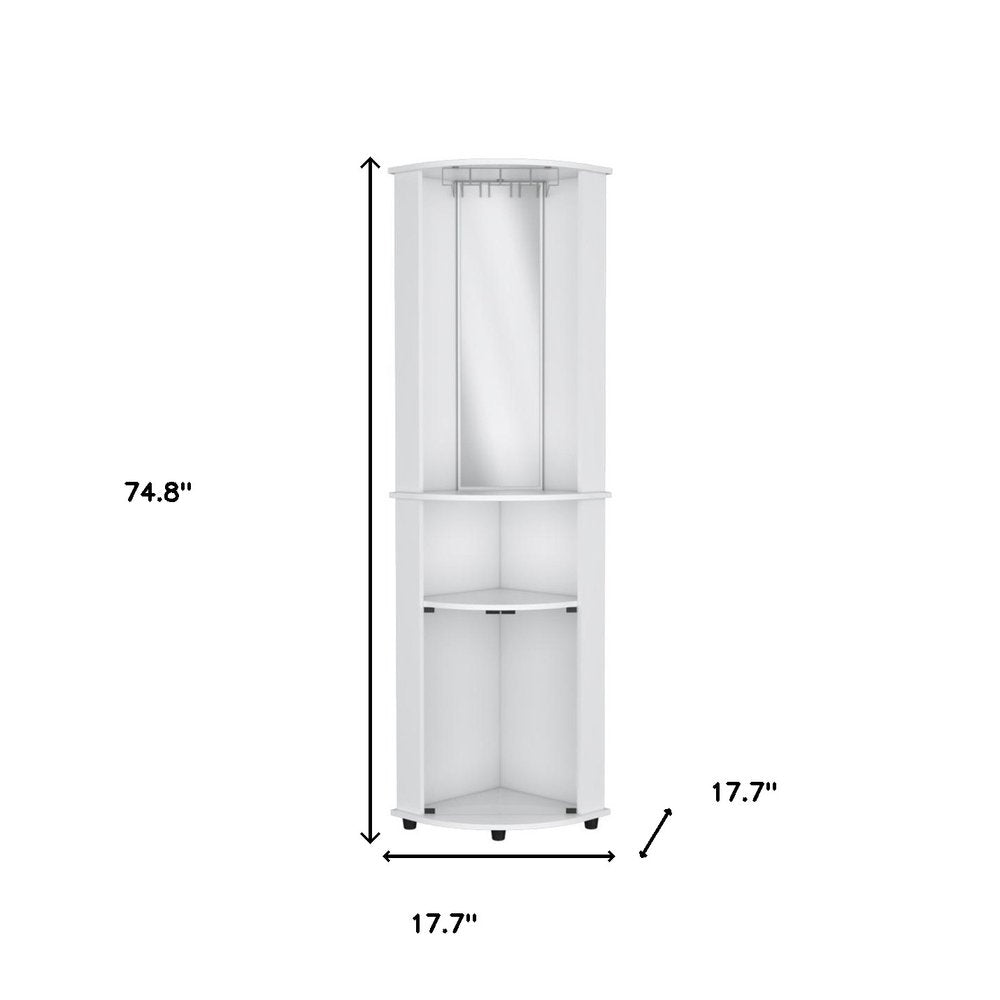 75" White Wood Corner Bar Cabinet With Three Shelves on a white background