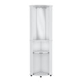 75" White Wood Corner Bar Cabinet With Three Shelves on a white background