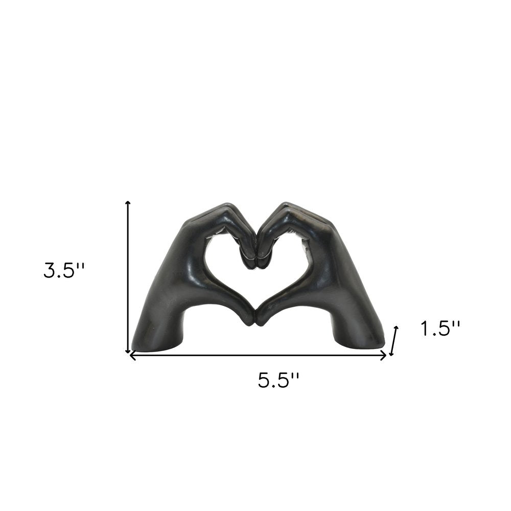 4" Black Resin Heart Hands Tabletop Sculpture