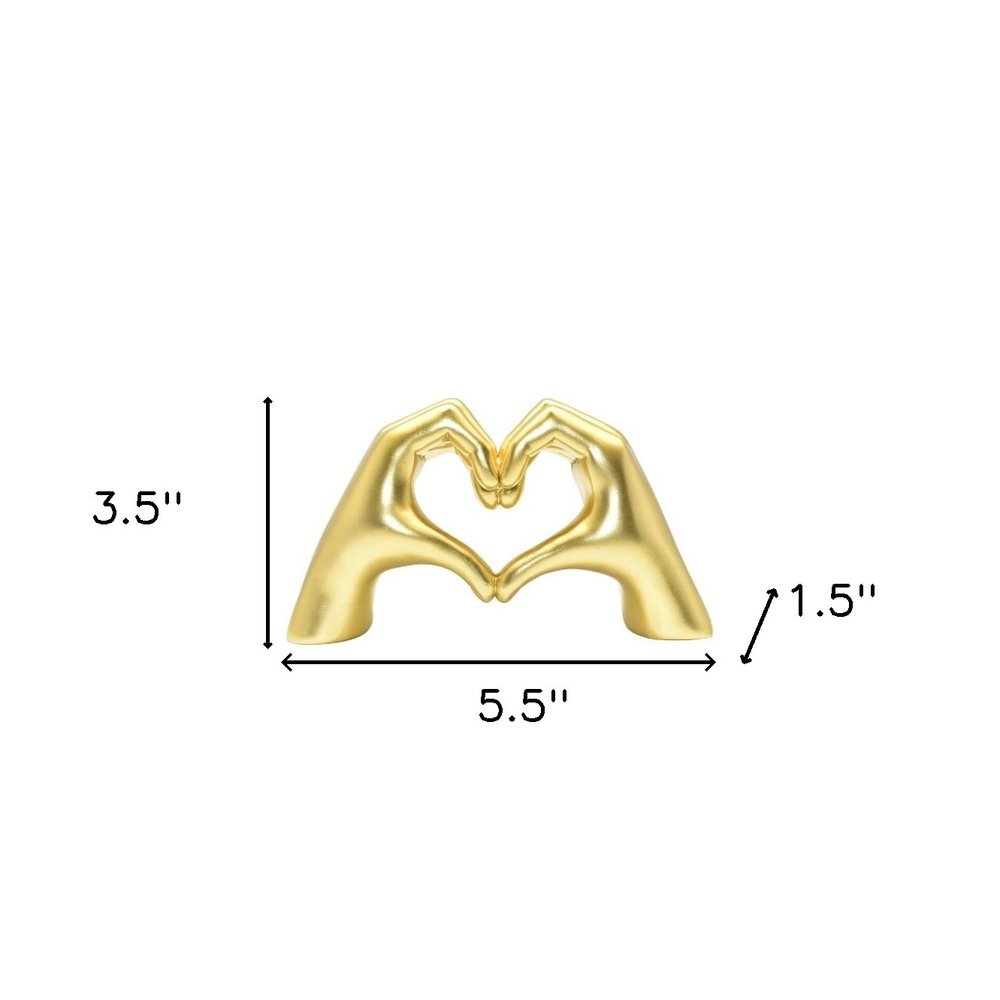 4" Gold Resin Heart Hands Tabletop Sculpture