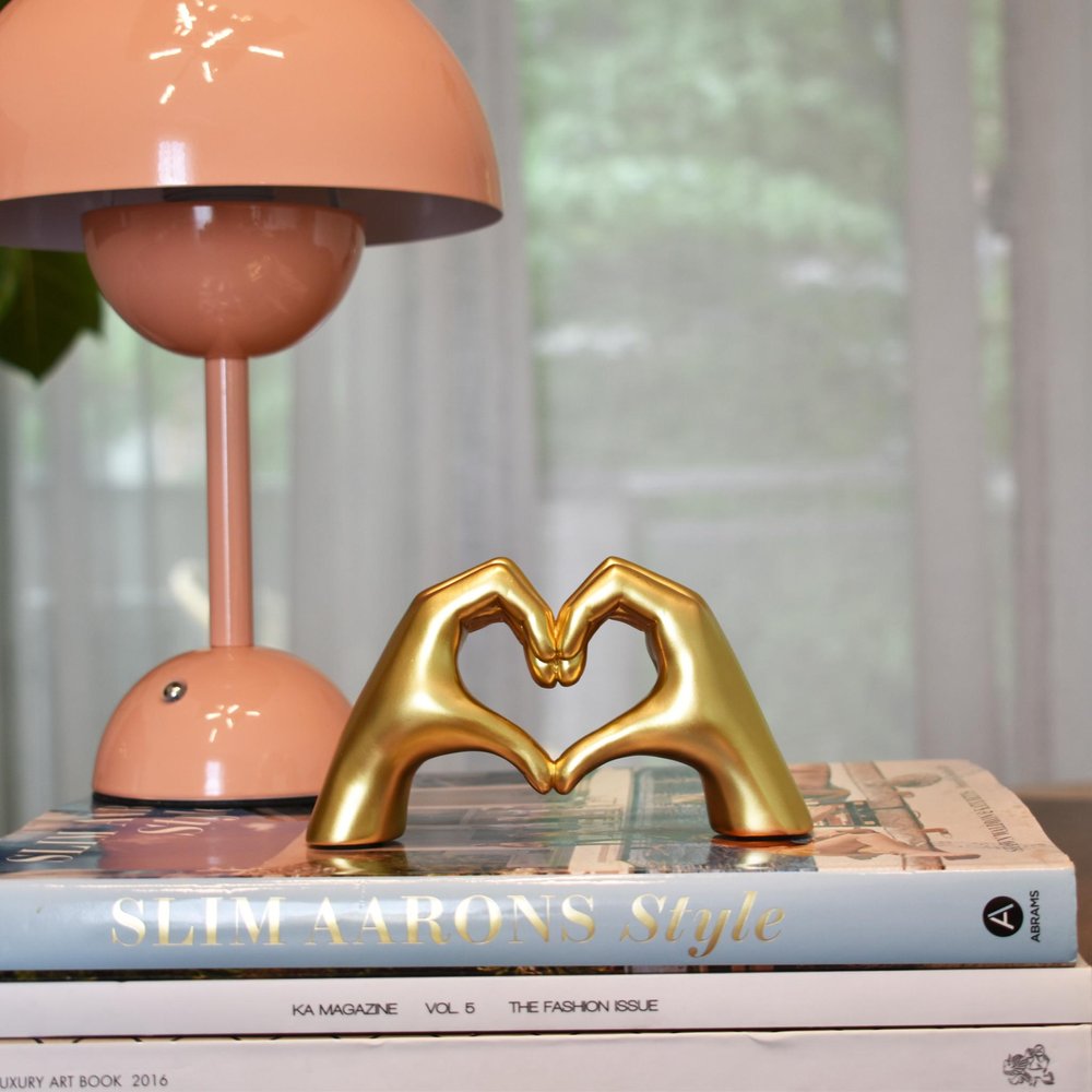 4" Gold Resin Heart Hands Tabletop Sculpture.