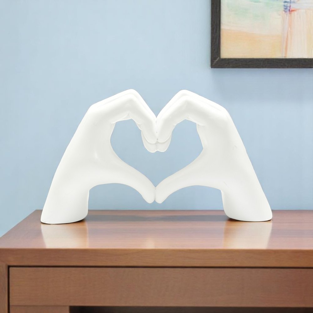 4" White Resin Heart Hands Tabletop Sculpture