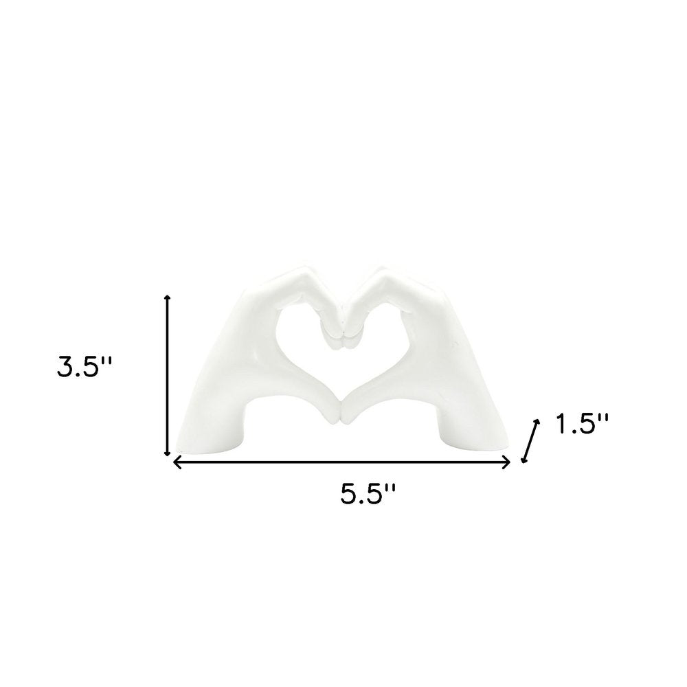 4" White Resin Heart Hands Tabletop Sculpture