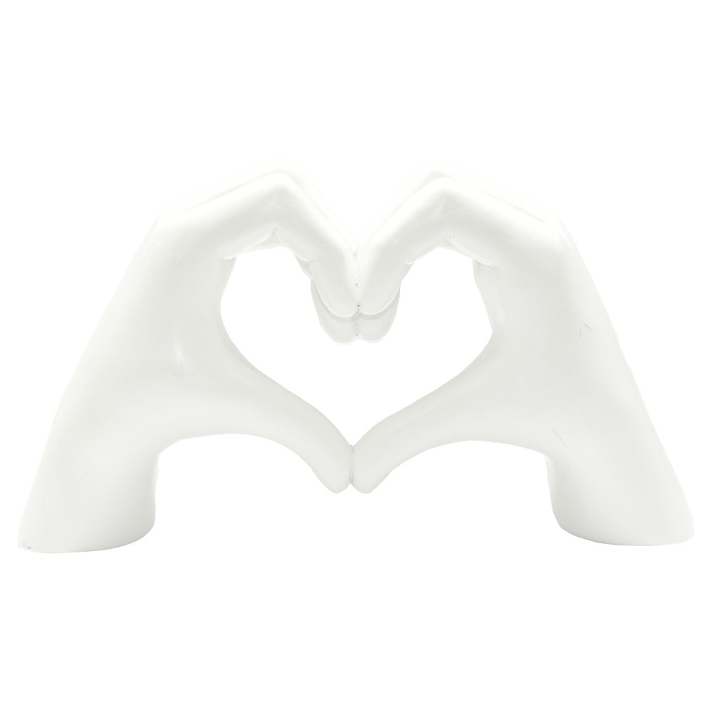 4" White Resin Heart Hands Tabletop Sculpture. Sculpture isolated on a plain white background, in a white resin finish.