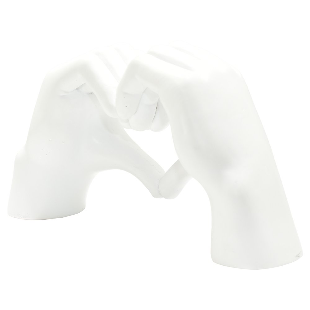 4" White Resin Heart Hands Tabletop Sculpture