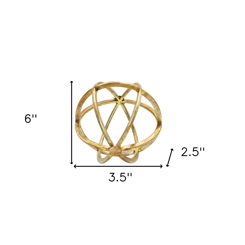 6" Antiqued Gold Metal Tabletop Sculpture. Sculpture isolated on a plain white background, showing a gold metal surface.