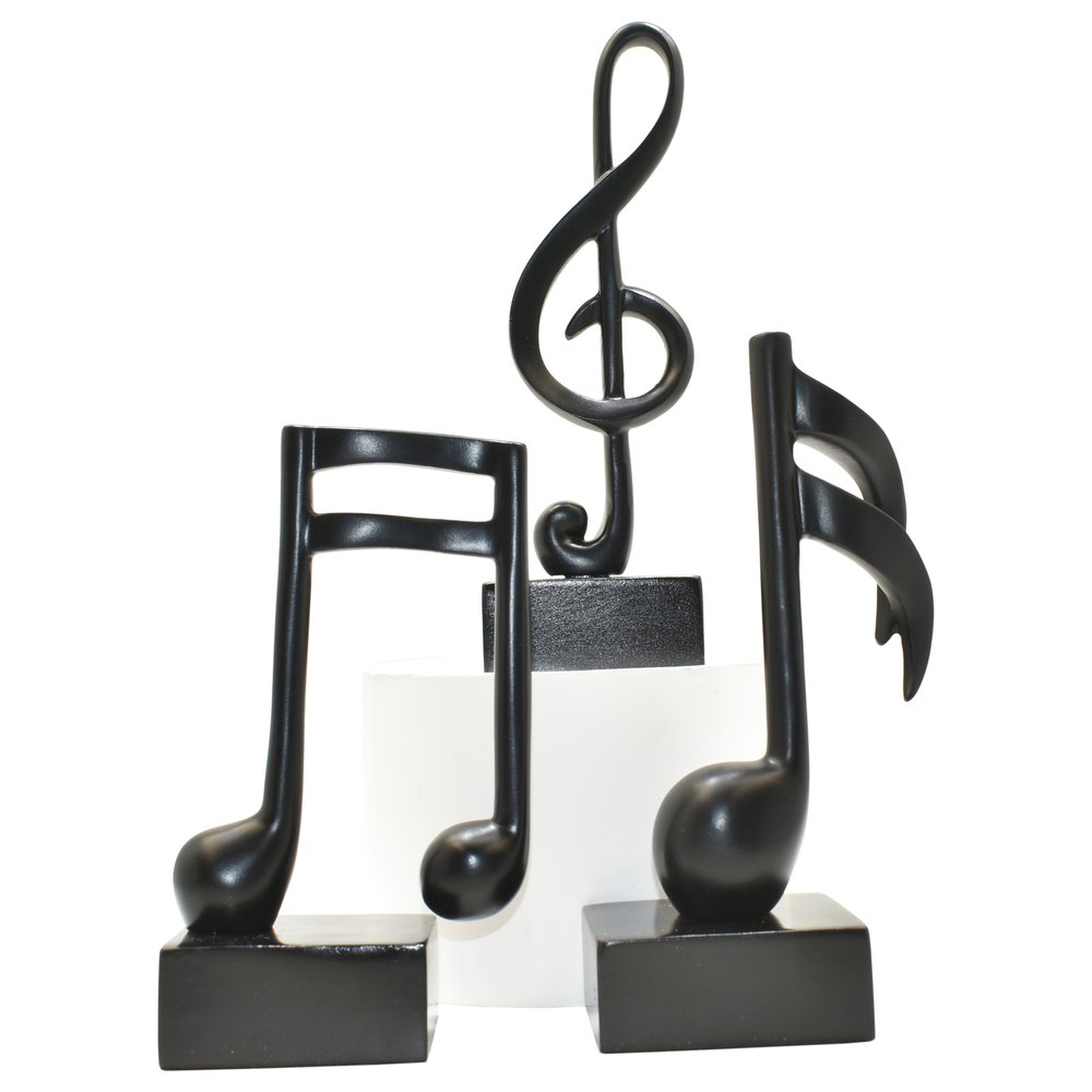 Set of Three Black Resin Music Tabletop Sculpture on a white background