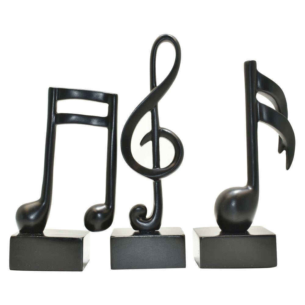 Set of Three Black Resin Music Tabletop Sculpture on a white background