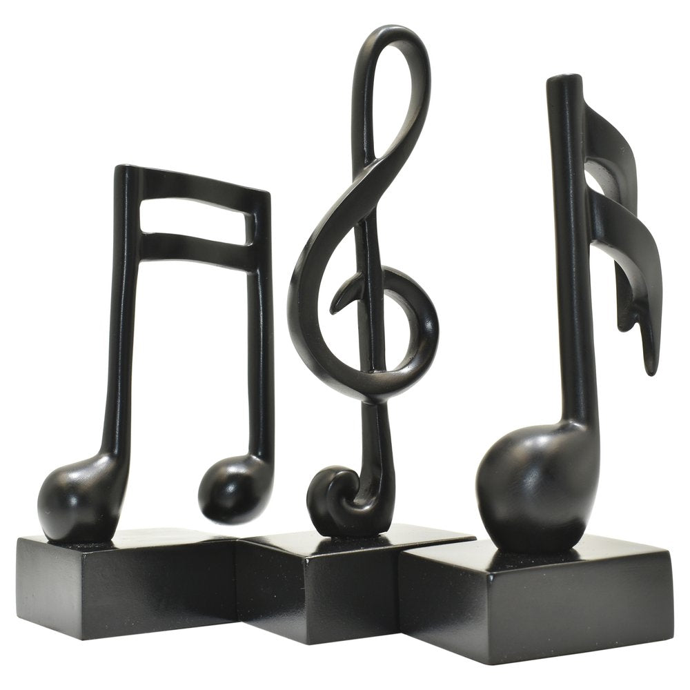Set of Three Black Resin Music Tabletop Sculpture on a white background