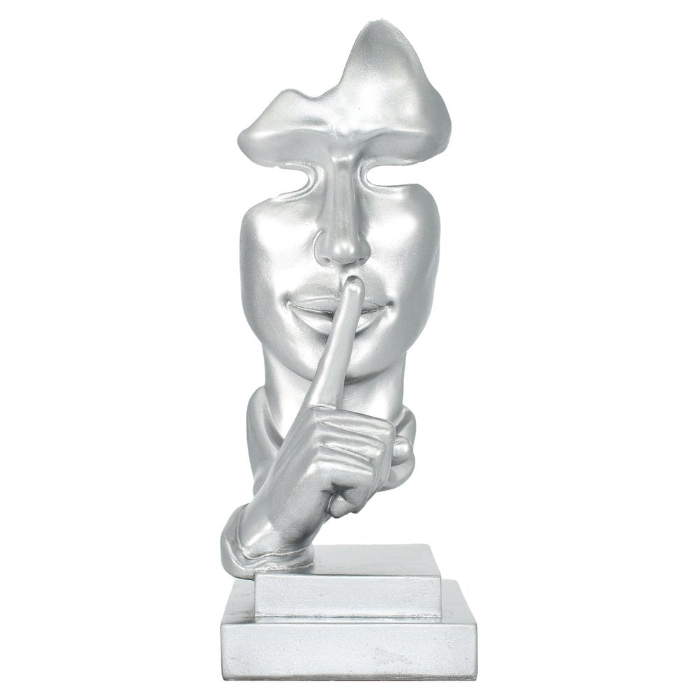 6" Silver Resin Tabletop Sculpture. Sculpture isolated on a plain white background, finished in silver resin.