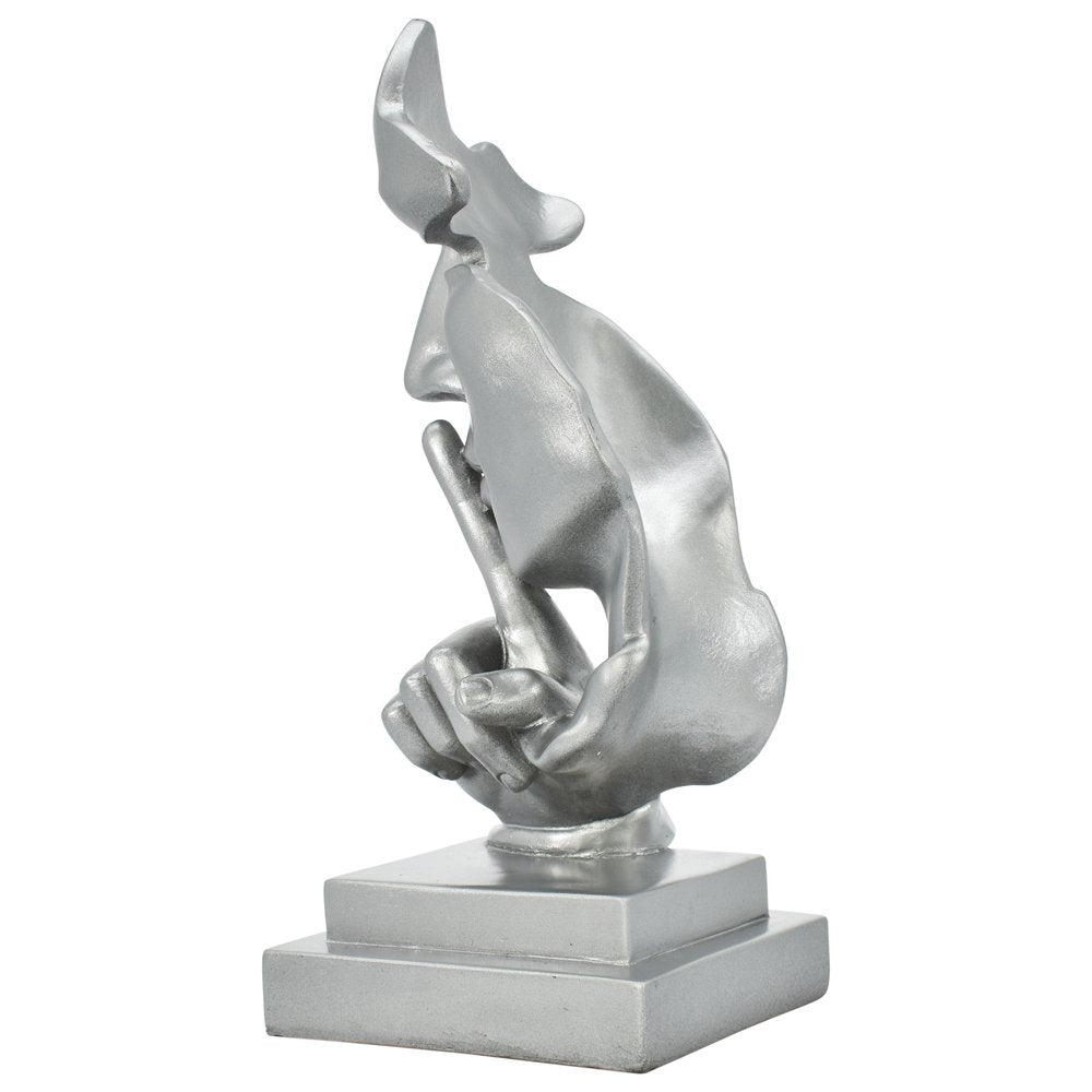 6" Silver Resin Tabletop Sculpture. Sculpture isolated on a plain white background, in a silver resin finish.