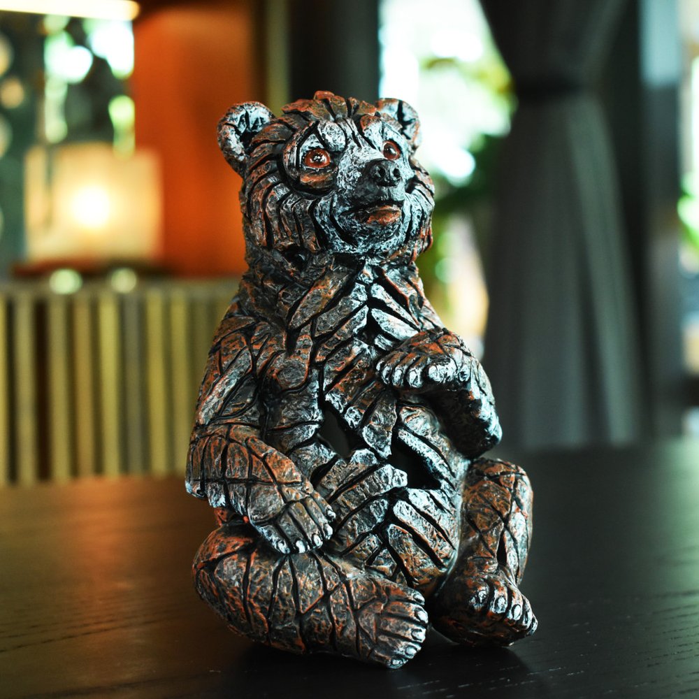 Set of Eight Brown White And Black Resin Panda, Bird, Bear, Monkey, Penguin, Elephant, Tiger, Owl Tabletop Sculpture