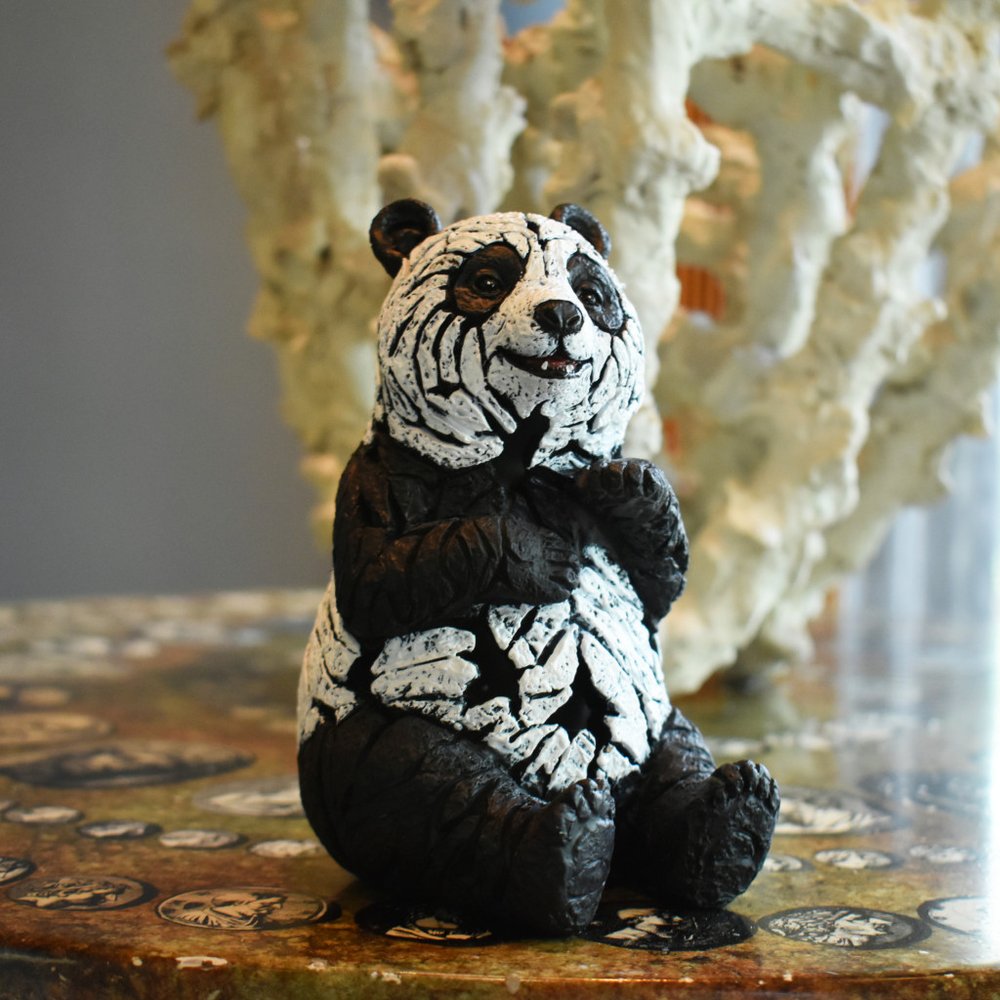 Set of Eight Brown White And Black Resin Panda, Bird, Bear, Monkey, Penguin, Elephant, Tiger, Owl Tabletop Sculpture