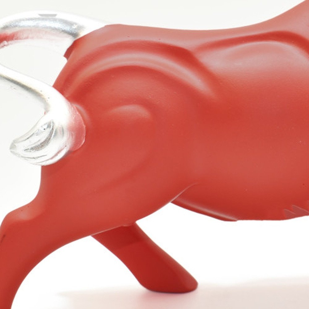5" Red And Silver Resin Bull Tabletop Sculpture