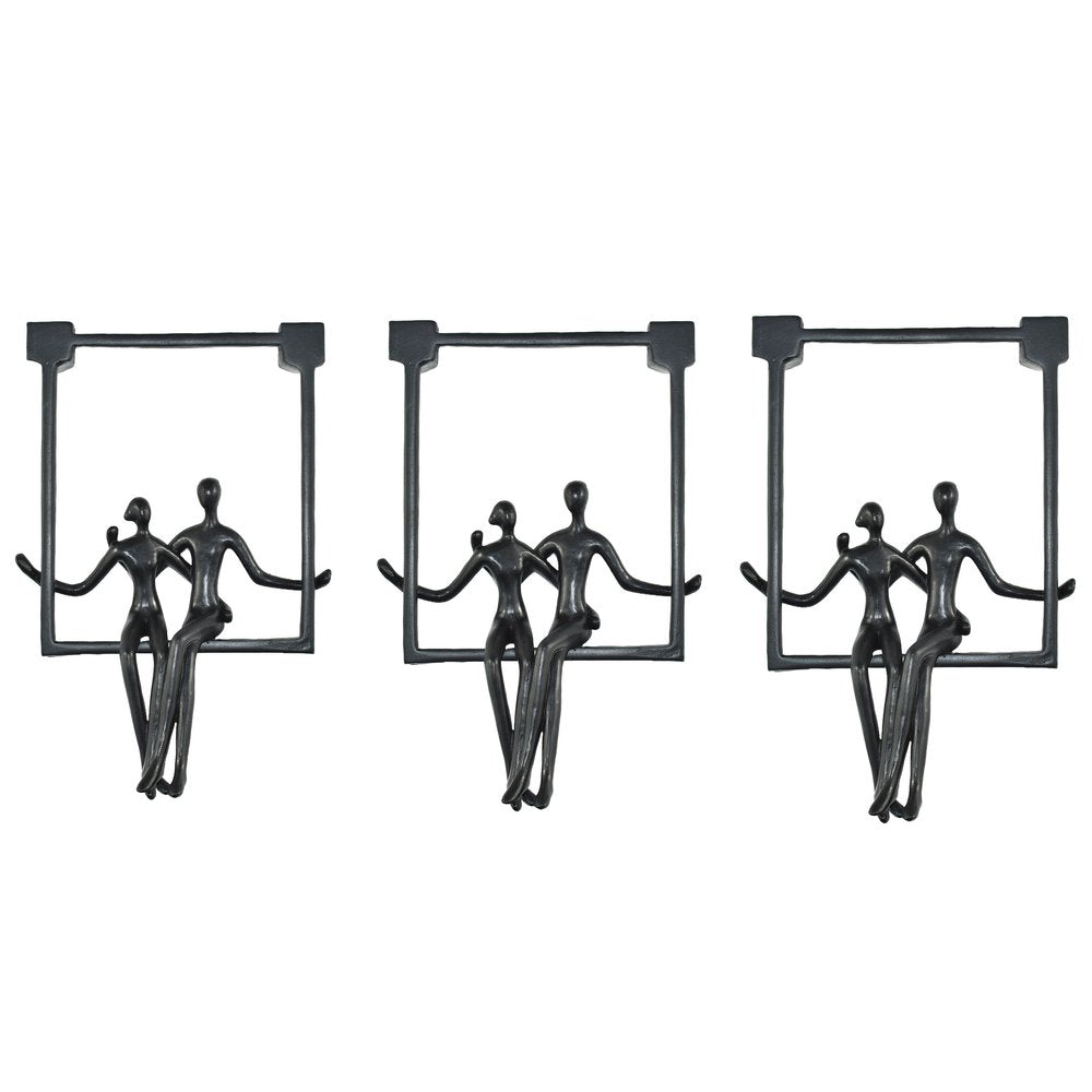Set of Three Black Resin People Tabletop Sculpture