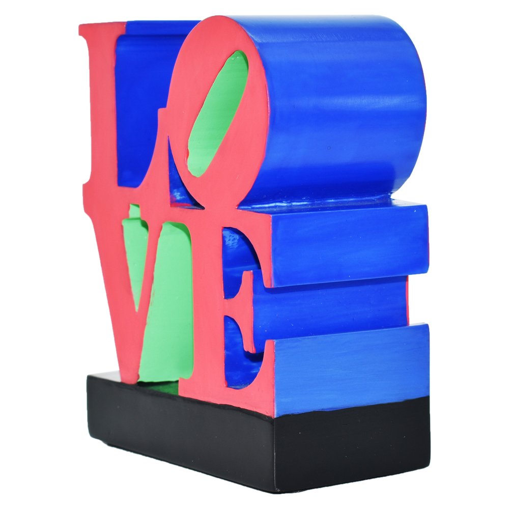 4" Red Blue Green And Black Resin Love Tabletop Sculpture