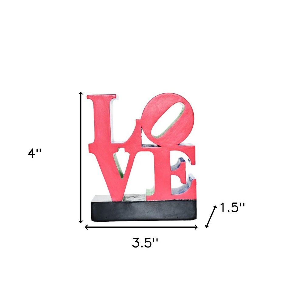 4" Red Blue Green And Black Resin Love Tabletop Sculpture