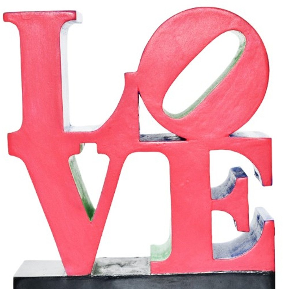 4" Red Blue Green And Black Resin Love Tabletop Sculpture