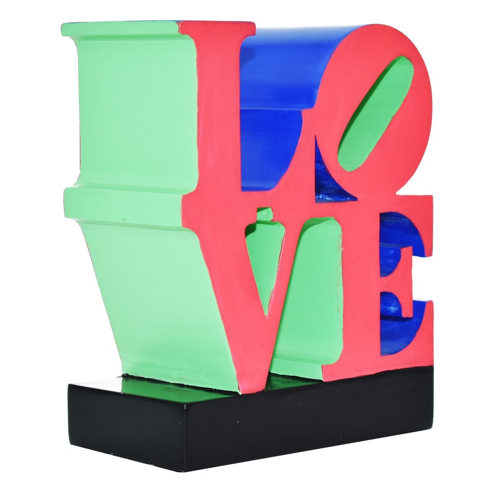 4" Red Blue Green And Black Resin Love Tabletop Sculpture