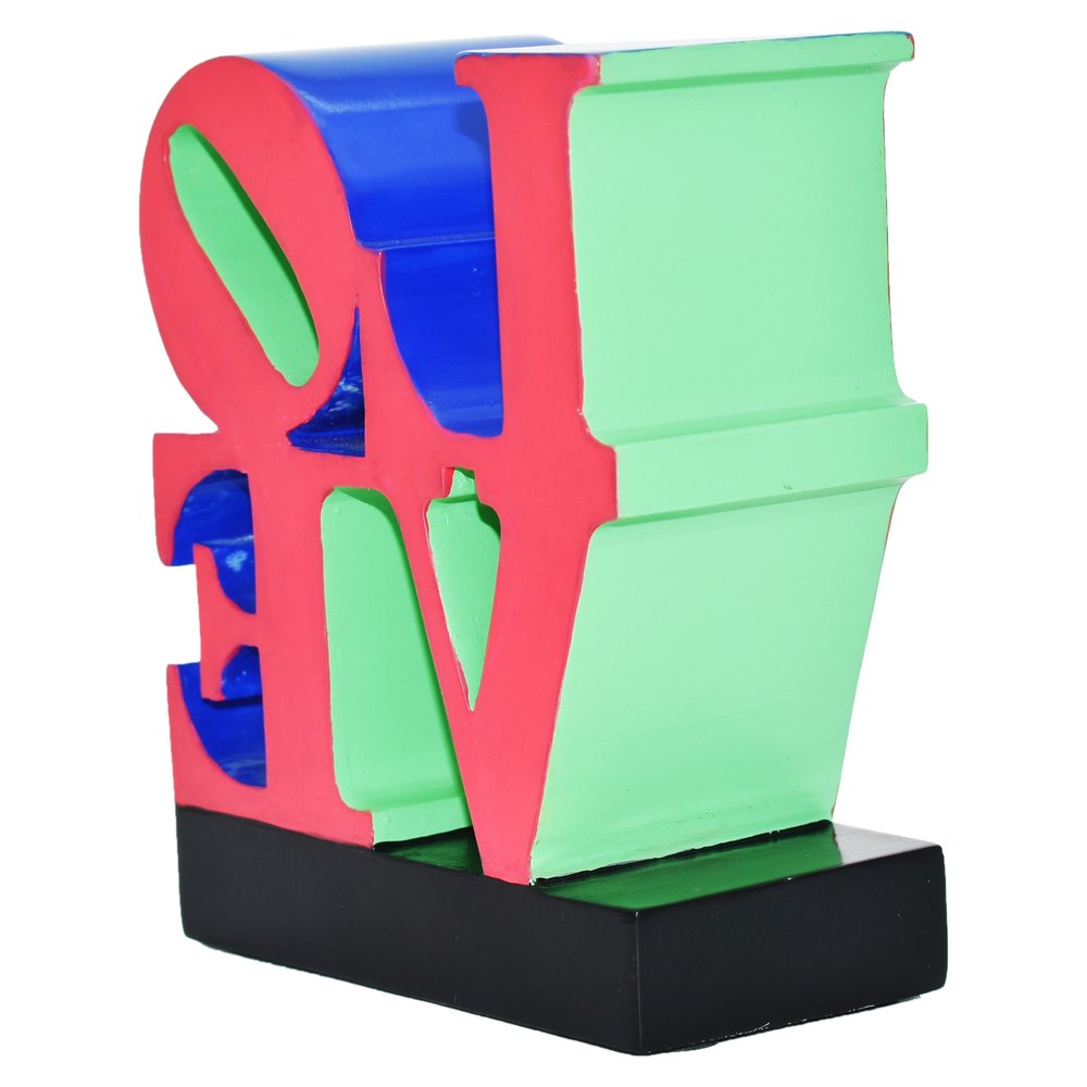 4" Red Blue Green And Black Resin Love Tabletop Sculpture