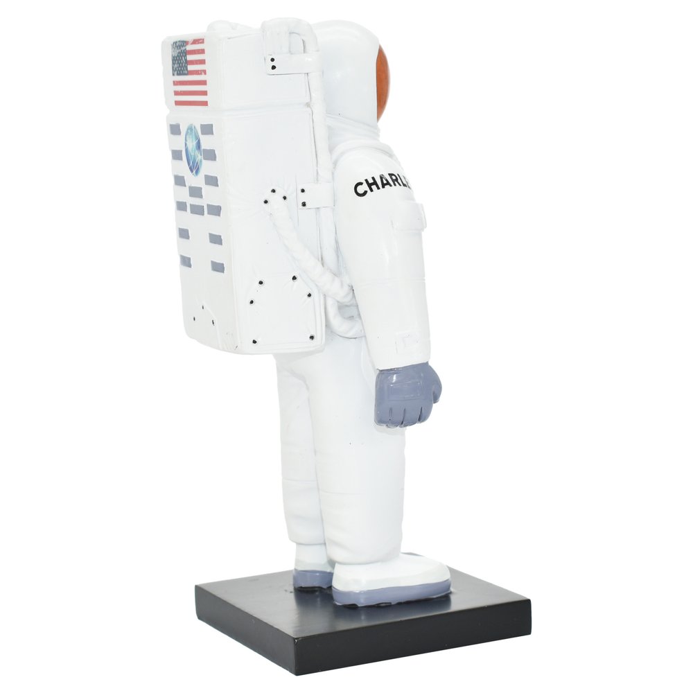 6" White Resin USA Astronaut Tabletop Sculpture. Sculpture isolated on a plain white background, finished in white resin.