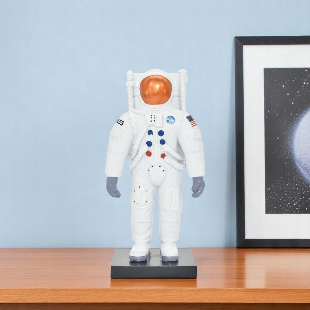 6" White Resin USA Astronaut Tabletop Sculpture. Sculpture in white resin.
