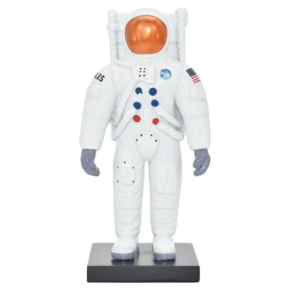 6" White Resin USA Astronaut Tabletop Sculpture. Sculpture isolated on a plain white background, in a white resin finish.