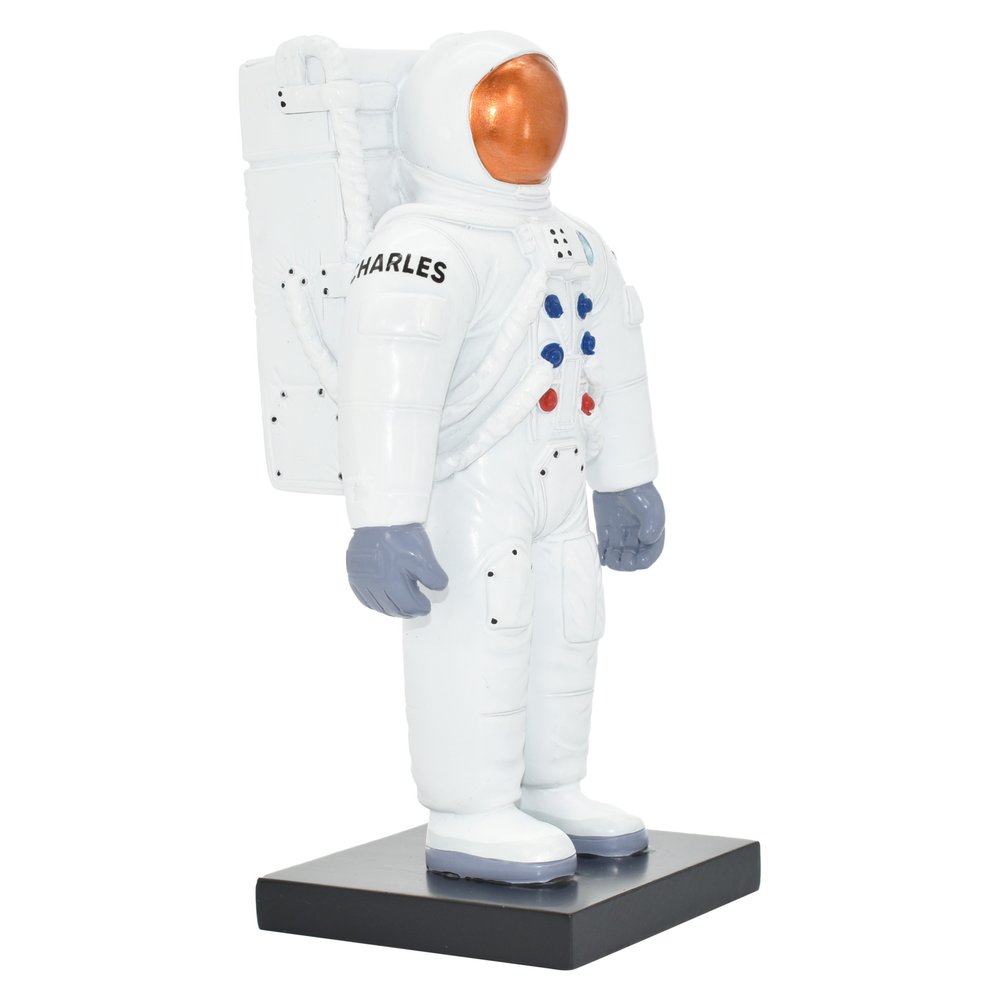 6" White Resin USA Astronaut Tabletop Sculpture. Sculpture isolated on a plain white background, finished in white resin.