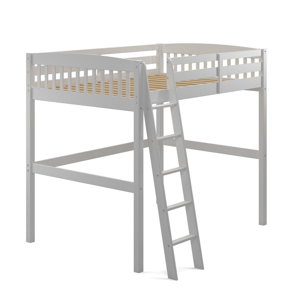 White Slat Solid Wood Full Double Loft Bed