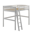 White Slat Solid Wood Full Double Loft Bed on a white background
