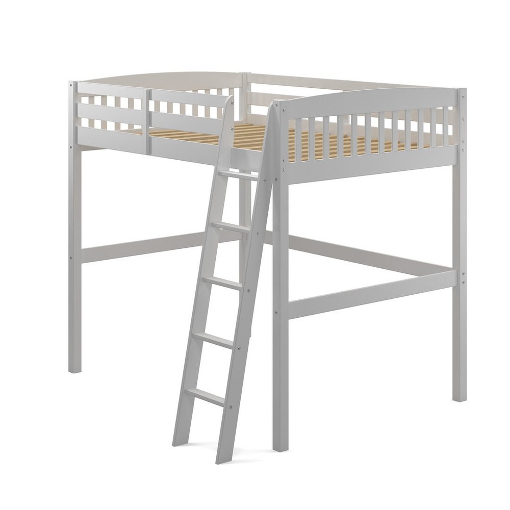 White Slat Solid Wood Full Double Loft Bed