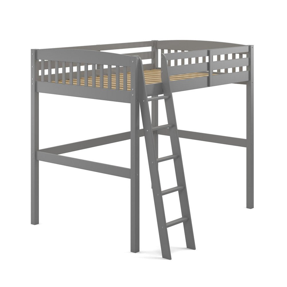 Gray Slat Solid Wood Full Double Loft Bed