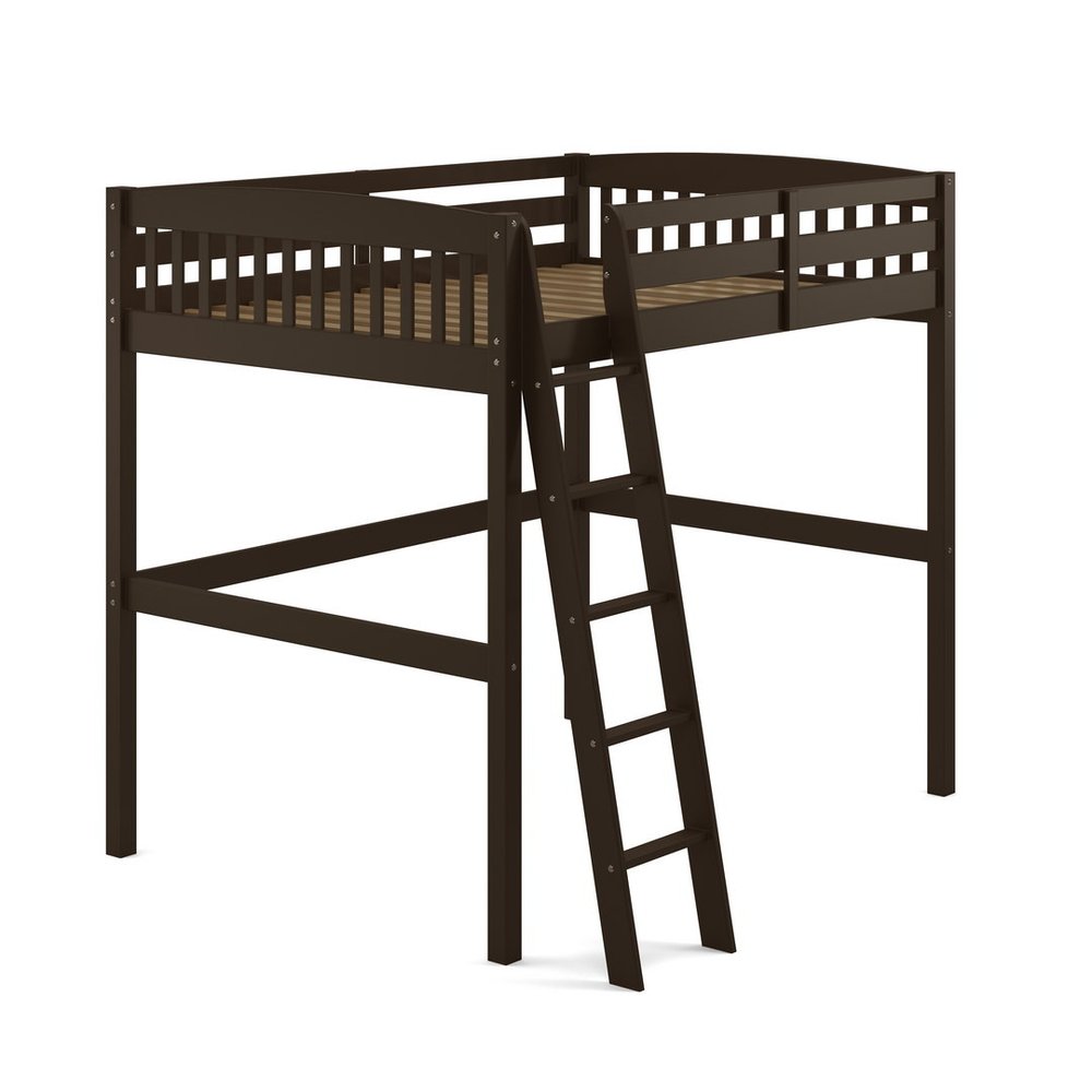Brown Slat Solid Wood Full Double Loft Bed