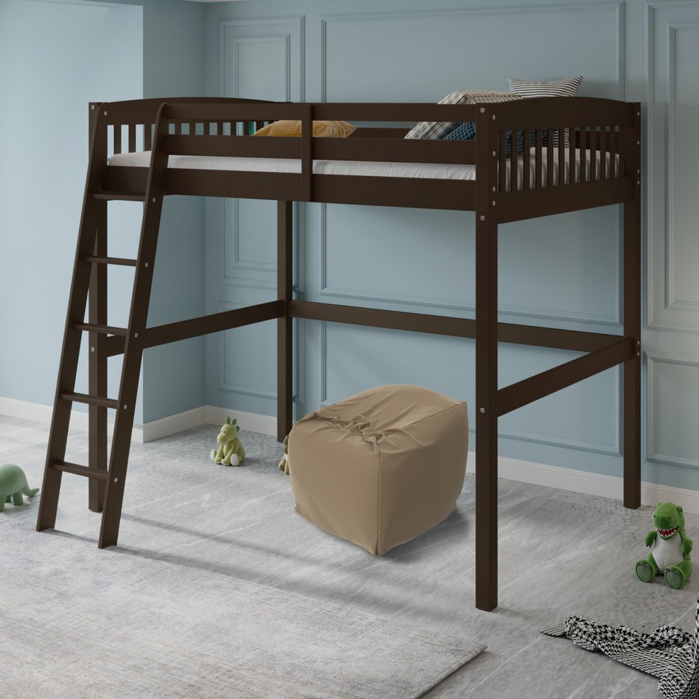 Brown Slat Solid Wood Full Double Loft Bed