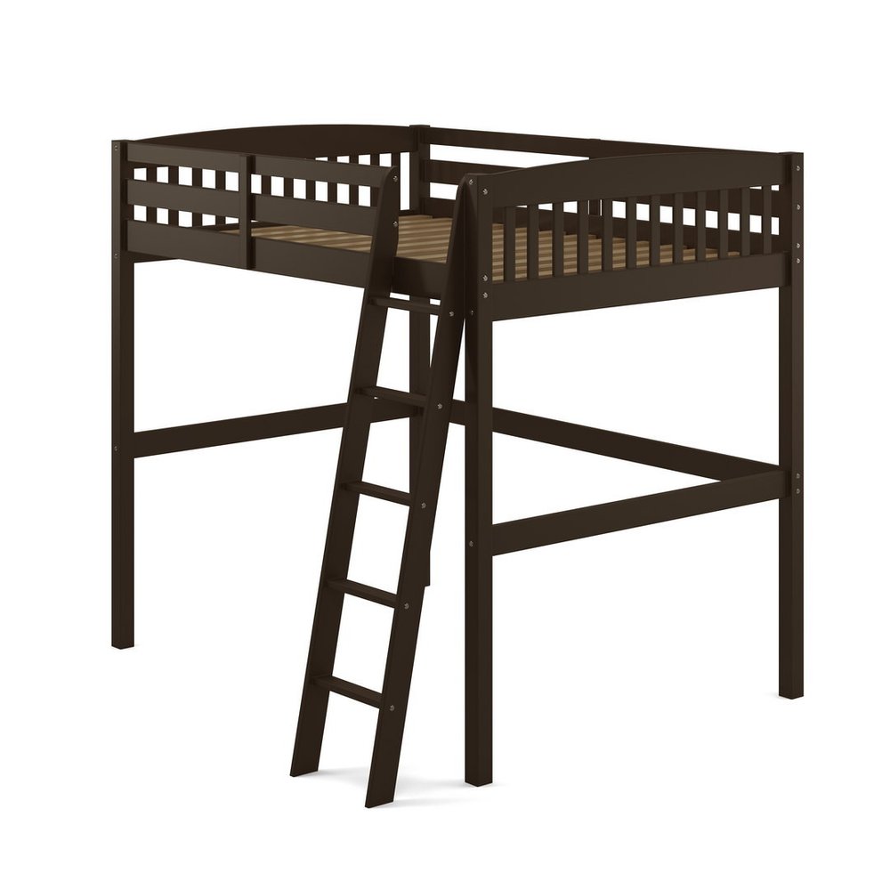 Brown Slat Solid Wood Full Double Loft Bed