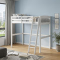 White Slat Solid Wood Twin Loft Bed