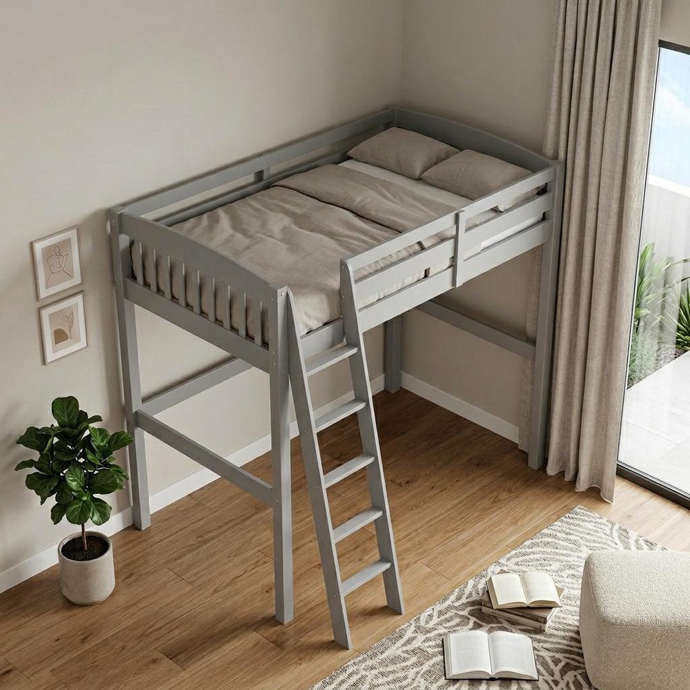 Gray Slat Solid Wood Twin Loft Bed