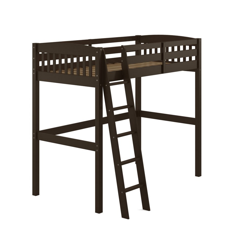 Brown Slat Solid Wood Twin Loft Bed