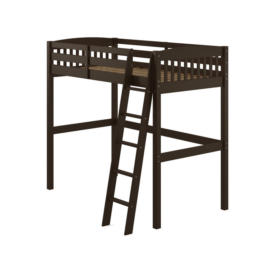 Brown Slat Solid Wood Twin Loft Bed