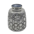 9" Dark Gray Geometric Etched Glass Table Vase on a white background