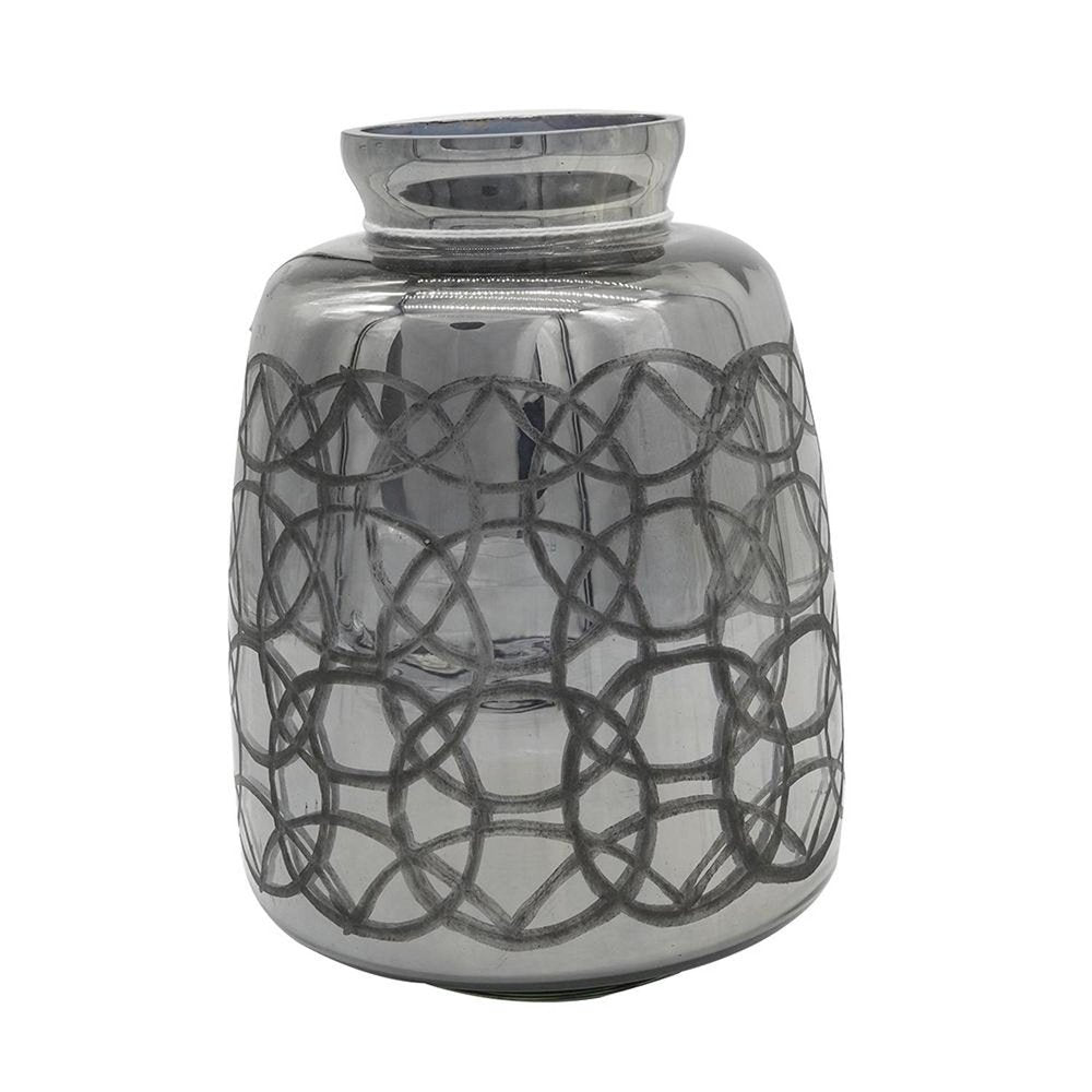 9" Dark Gray Geometric Etched Glass Table Vase on a white background
